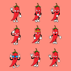 Obraz premium Set of Chilli mascot character