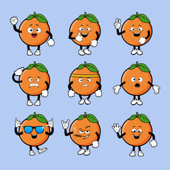 Set of Cute orange fruit character