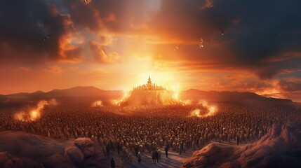 Obraz premium Coming of Jesus Christ. The Revelation of Jesus Christ, the Jerusalem of the Bible. The Rapture of the Church.