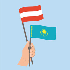 Flags of Austria and Kazakhstan, Hand Holding flags