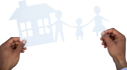 hands holding a family with her house in paper
