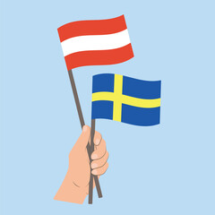 Flags of Austria and Sweden, Hand Holding flags