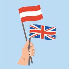Flags of Austria and UK, Hand Holding flags