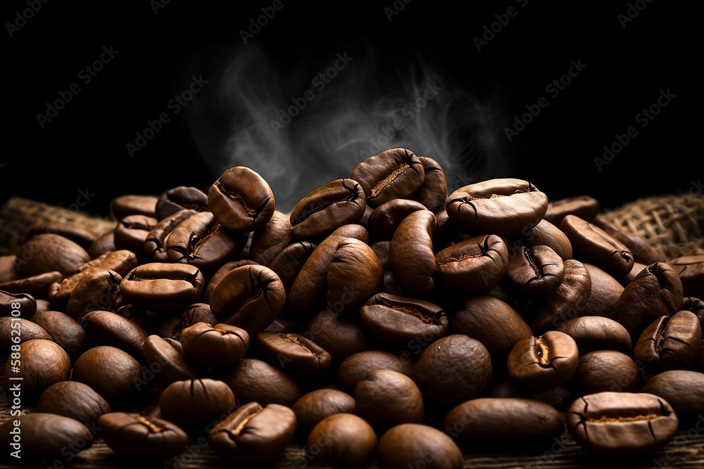 Poster Close up Coffee Beans as Background with Copy Space