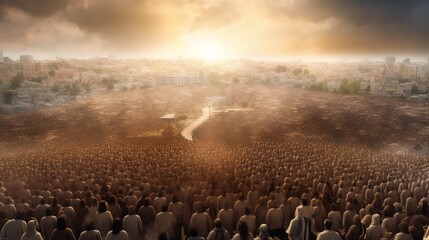Obraz premium Coming of Jesus Christ. The Revelation of Jesus Christ, the Jerusalem of the Bible. The Rapture of the Church.