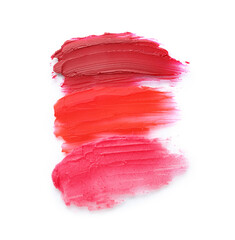 Different lipstick strokes on white background