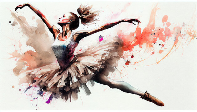 Colorful Watercolor Ballerina Oil Painted Ballet Dancer AI Generative