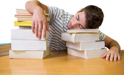 Student asleep in the library