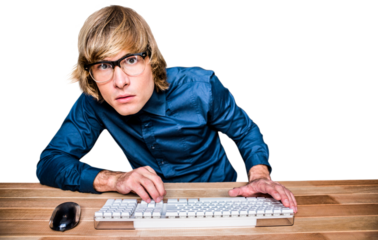 Hipster businessman looking closely the camera