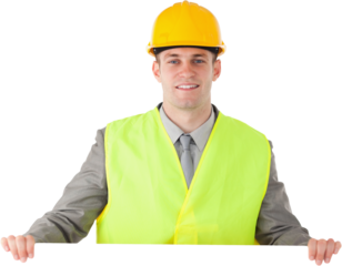 Builder holding a blank panel