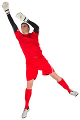 Fit goal keeper jumping up