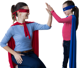 Mother and daughter pretending to be superhero