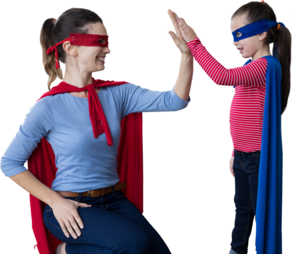 Mother and daughter pretending to be superhero
