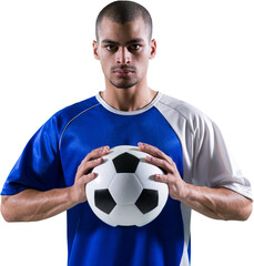 Portrait of football player holding ball