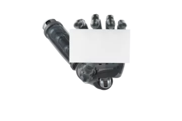 Fotobehang Digital image of cyborg hand holding placard © vectorfusionart