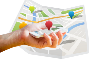 Man using map app on phone