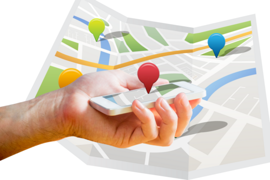 Man using map app on phone