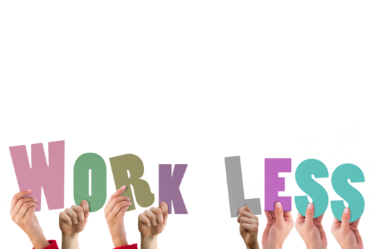 Cropped hands holding colorful words work less 