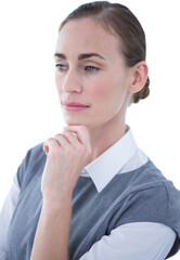 Beautiful businesswoman with hand on chin