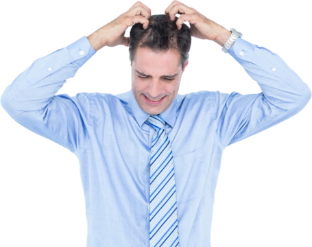  Anxious businessman with hands on his head - Powered by Adobe