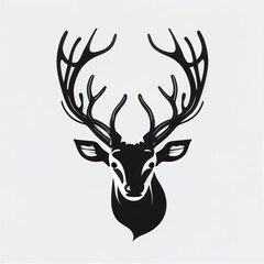 deer, horns,front view,black and white silhouette,white background,logo,minimal,flat design, 2D animation style