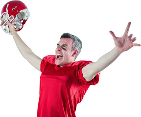 A triumph of an american football player without his helmet 