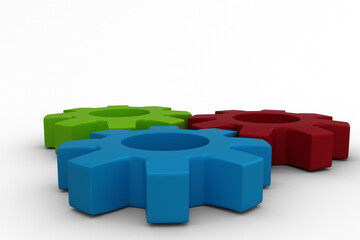 Colorful cogs over white background