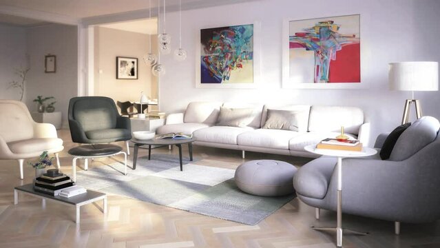 Modern Furnishing with Contemporary Artwork - loopable 3d visualization
