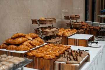 croissants and buns on the buffet