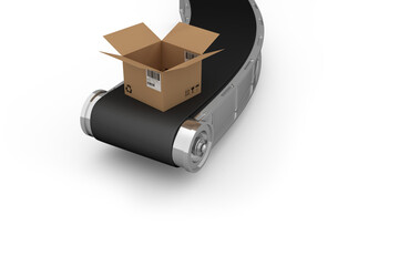 Digital image of production line with open brown cardboard box