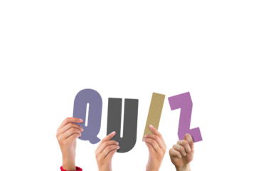 Hands holding colorful word quiz 