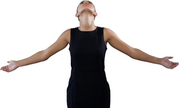 Businesswoman with arms outstretched