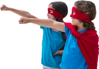 Sister and brother in red cape