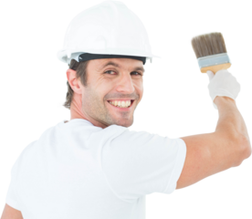 Portrait of happy man using paintbrush