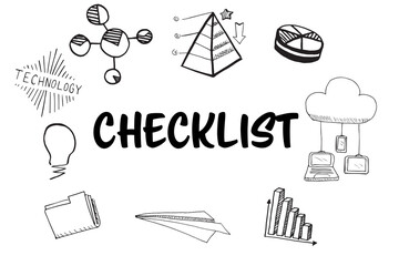 Checklist text amidst several vector icons