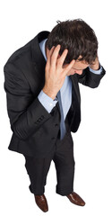 Stressed businessman with hands on head