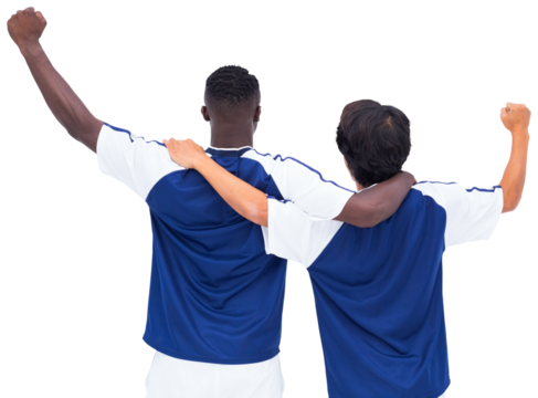 Rear view of two football players rejoicing - Powered by Adobe