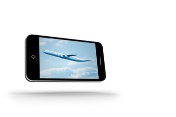 Airplane on smartphone screen 