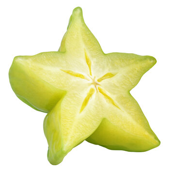 Slice of carambola fruit or starfruit isolated on transparent background