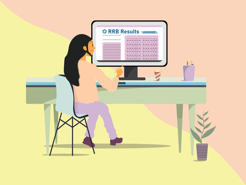 Girl Checking RRB Results Online in India