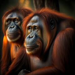 Two Orangutans Relaxing Together(made by AI)