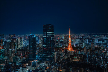 東京タワーとビル群の夜景 - obrazy, fototapety, plakaty