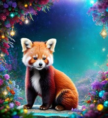 A cute red panda, among precious stones and jewels, generative ai art illustration 06