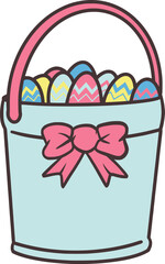 Easter Day Egg in a Basket Flat Hand Drawn Illustration