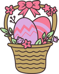 Easter Day Egg in a Basket Flat Hand Drawn Illustration