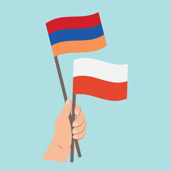 Flags of Armenia and Poland, Hand Holding flags