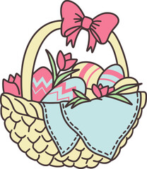 Easter Day Egg in a Basket Flat Hand Drawn Illustration