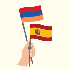 Flags of Armenia and Spain, Hand Holding flags