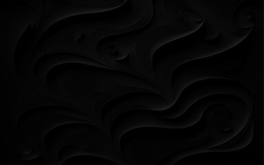 Black wave abstract business tech background. Smooth elegant black satin texture. Abstract black wave paper cut design. Background for banners, posters, flyers, book covers and other design. 