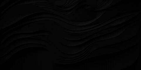 Black wave abstract business tech background. Smooth elegant black satin texture. Abstract black wave paper cut design. Background for banners, posters, flyers, book covers and other design. 